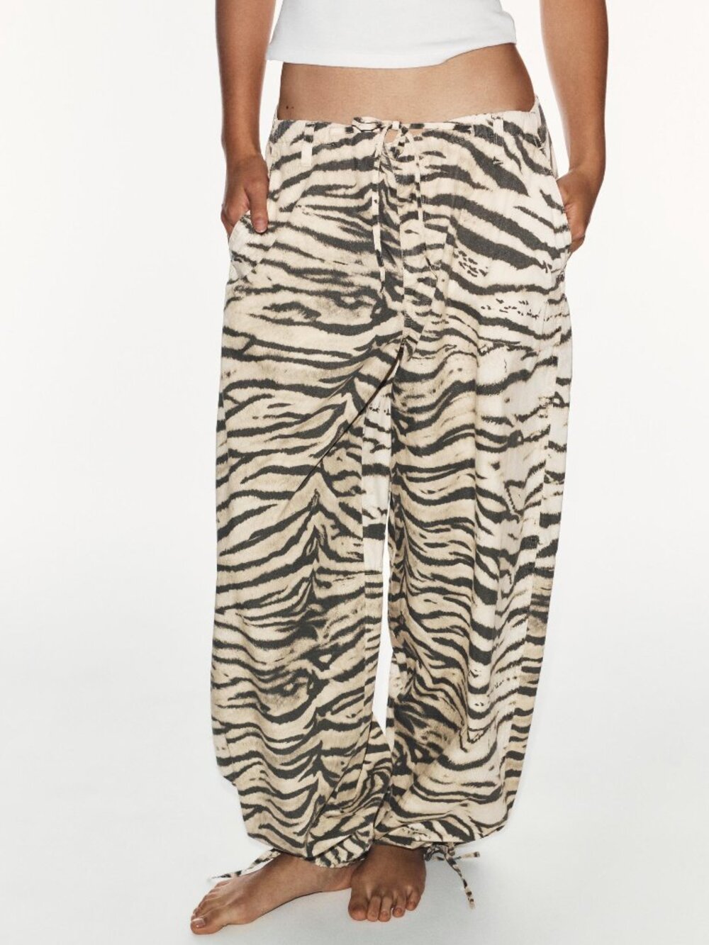 ZARA Zebra Animal Print Wide Leg Drawstring Pant in Sz 10 and 12 - NWT!